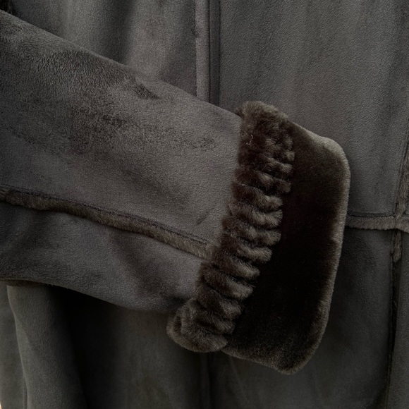 Liz Claiborne Faux Sued Green Faux Fur Coat Jacket - Picture 4 of 8